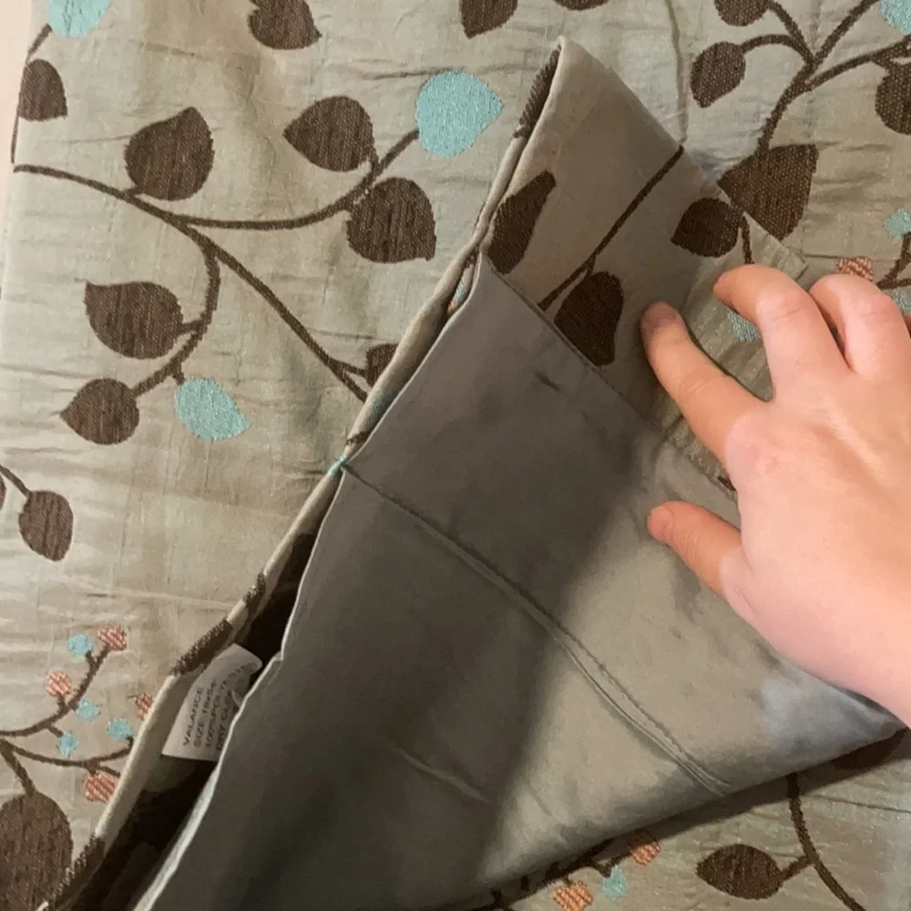 4 Floral Silk Dupioni-look Valance Panels - Aqua